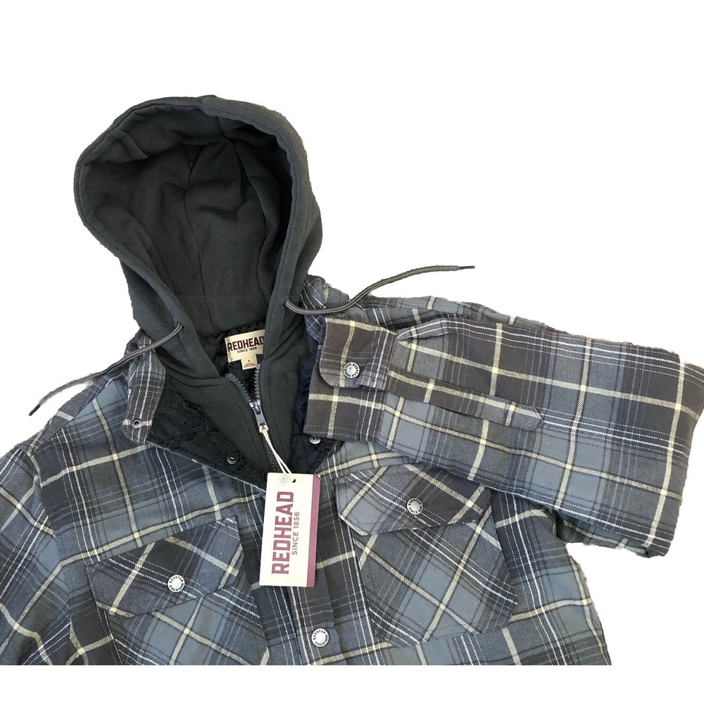 RedHead Shacket Men's Small Gray Raven‎ Plaid Bull Creek Hooded Flannel Jacket